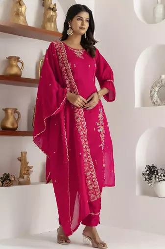 pink viscose silk festive kurta set
