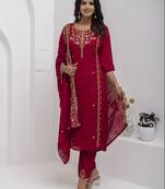 maroon viscose silk festive kurta set