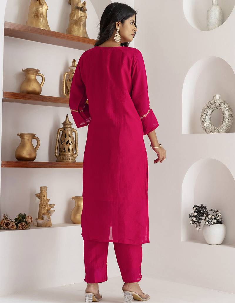 pink viscose silk festive kurta set