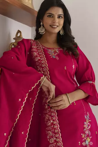 pink viscose silk festive kurta set