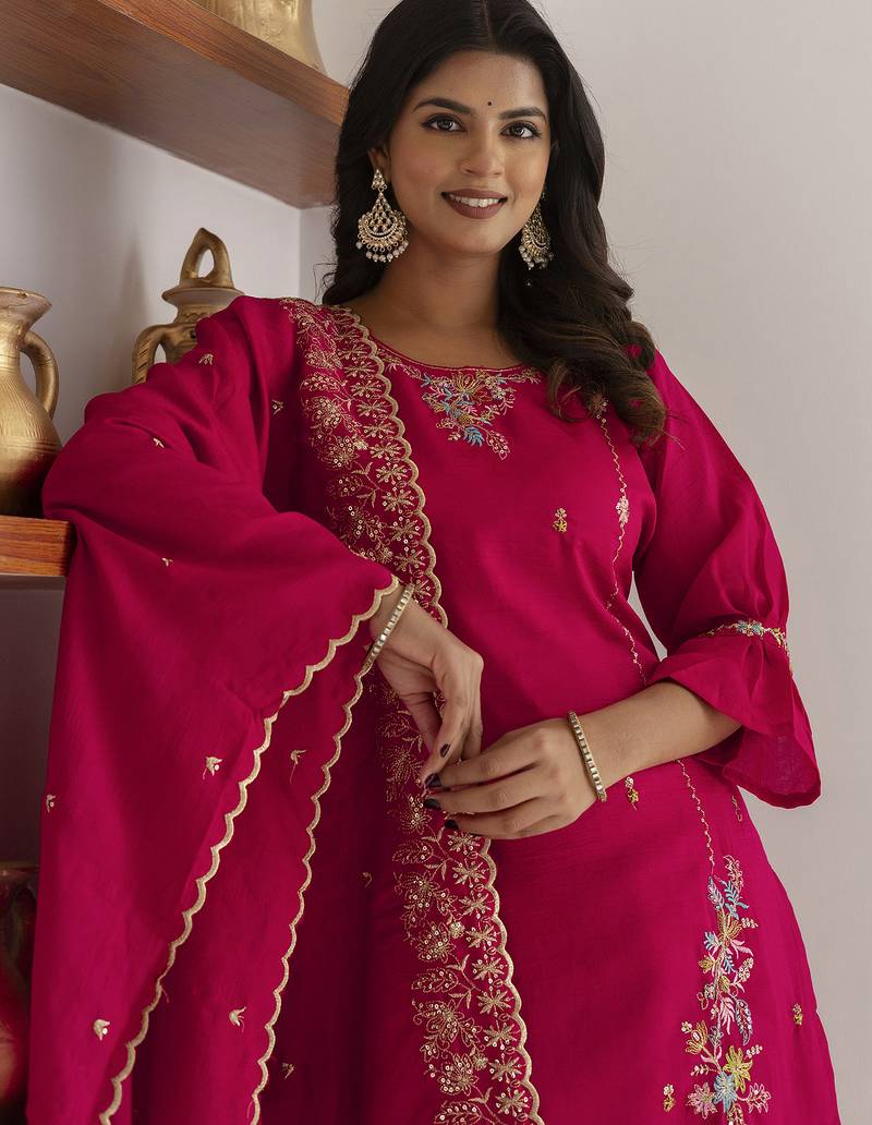 pink viscose silk festive kurta set