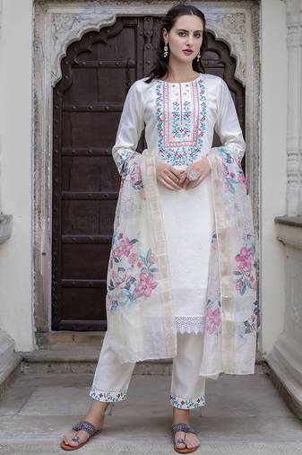 white viscose festive kurta set