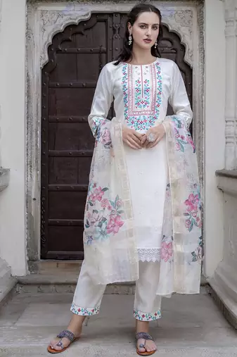 white viscose festive kurta set