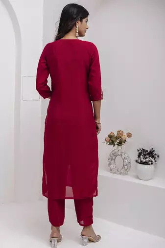 maroon viscose silk festive kurta set