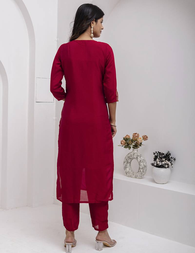 maroon viscose silk festive kurta set