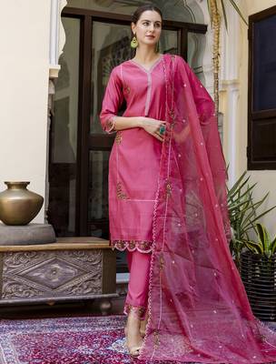 pink viscose festive kurta set 1