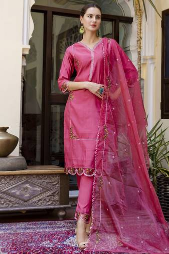 pink viscose festive kurta set