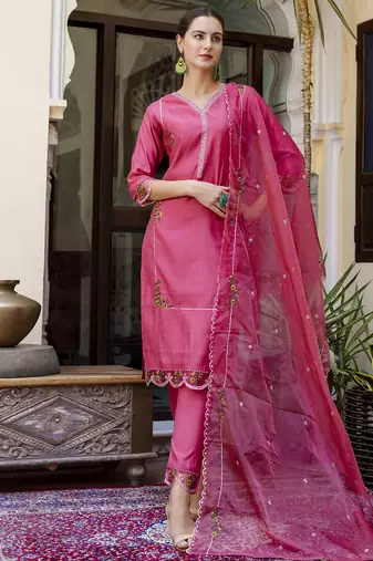 pink viscose festive kurta set