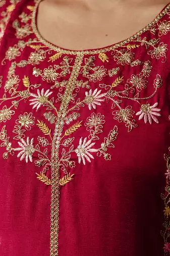 maroon viscose silk festive kurta set
