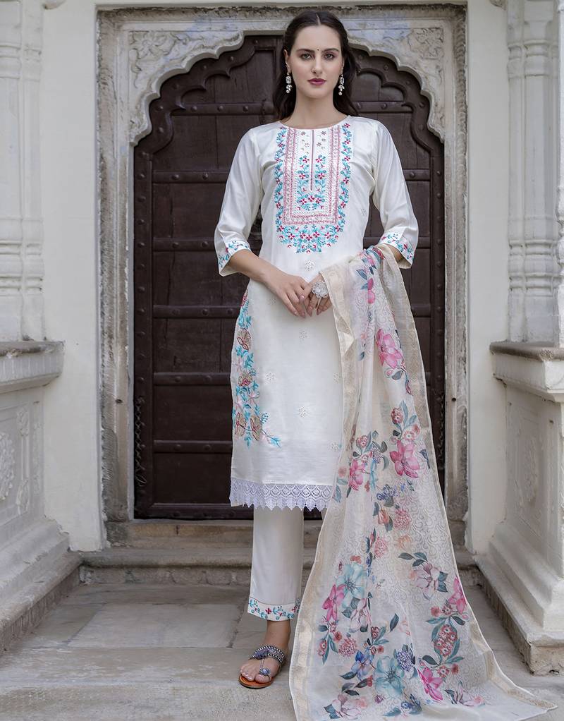 white viscose festive kurta set