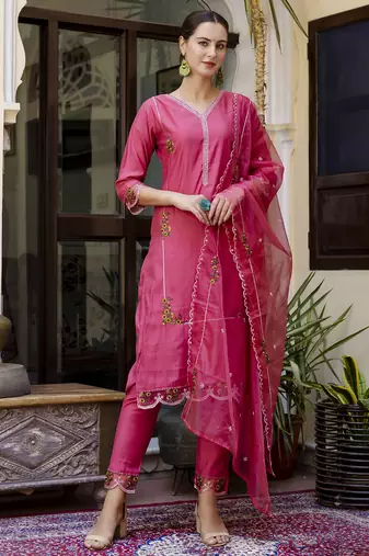 pink viscose festive kurta set