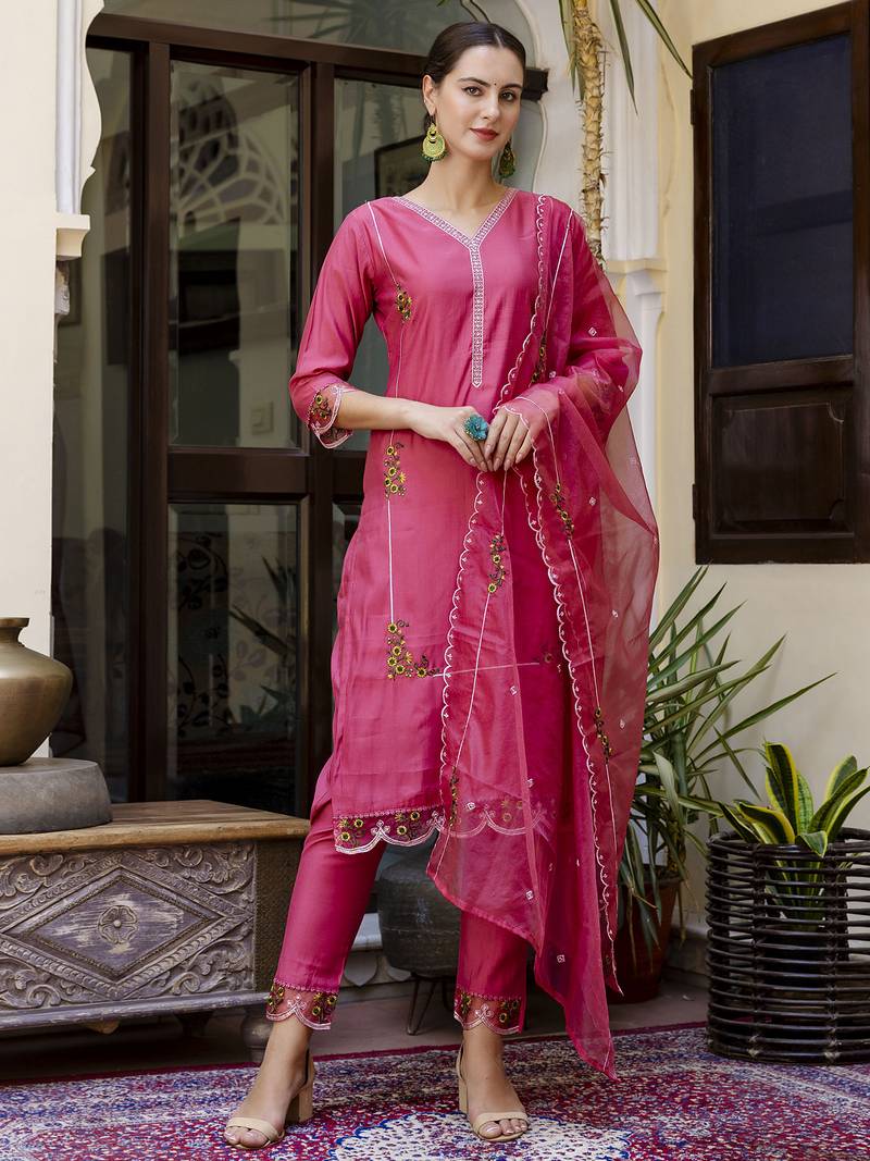 pink viscose festive kurta set