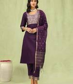 purple blended cotton festive kurta set
