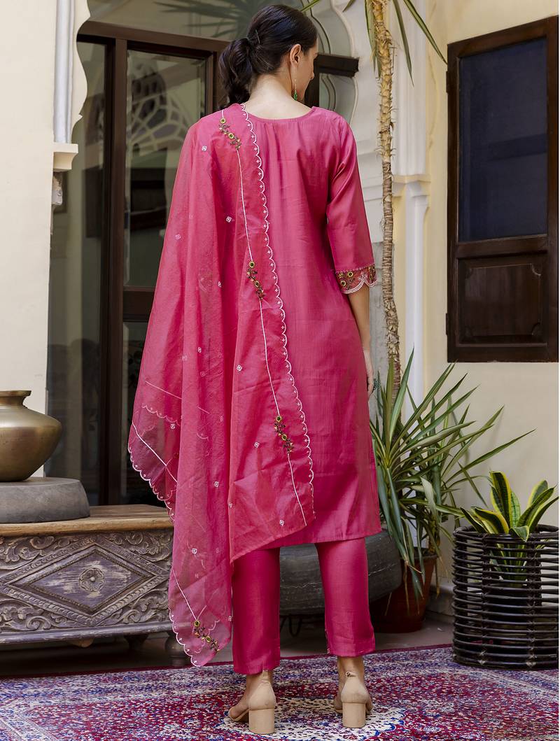 pink viscose festive kurta set