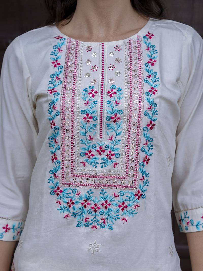 white viscose festive kurta set