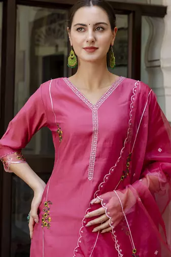 pink viscose festive kurta set