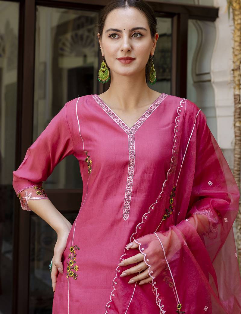 pink viscose festive kurta set