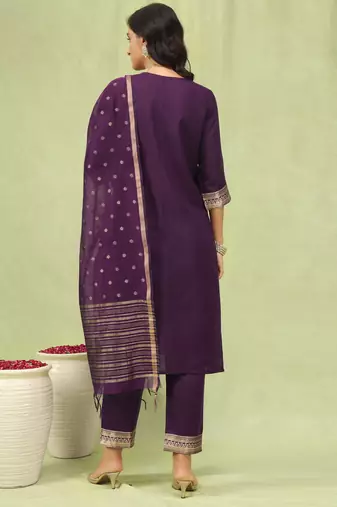 purple blended cotton festive kurta set