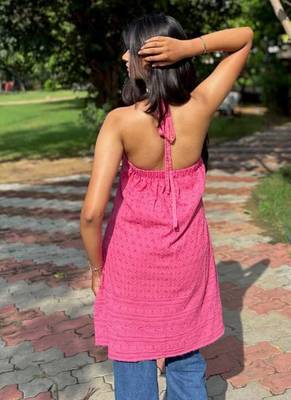 The Rani Pink Chikankari Halter Kurti 2