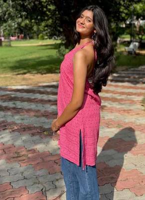 The Rani Pink Chikankari Halter Kurti 3