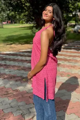 The Rani Pink Chikankari Halter Kurti