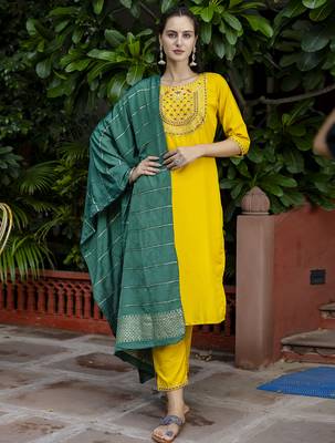 yellow silk blend festive kurta set 1