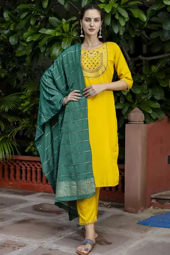 yellow silk blend festive kurta set