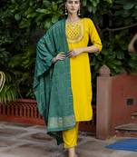yellow silk blend festive kurta set