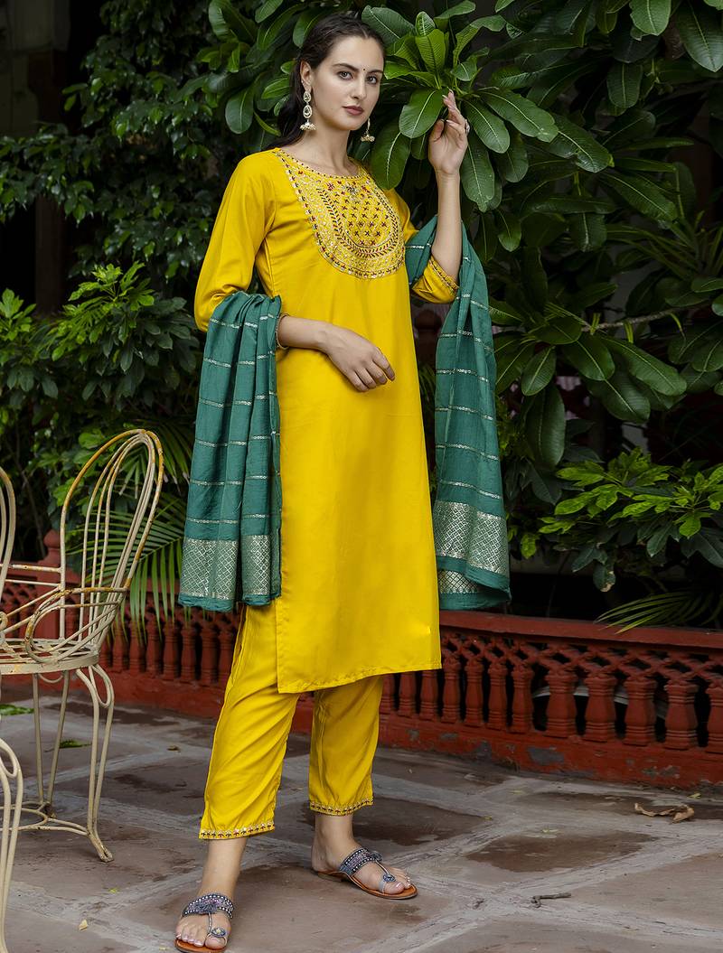 yellow silk blend festive kurta set