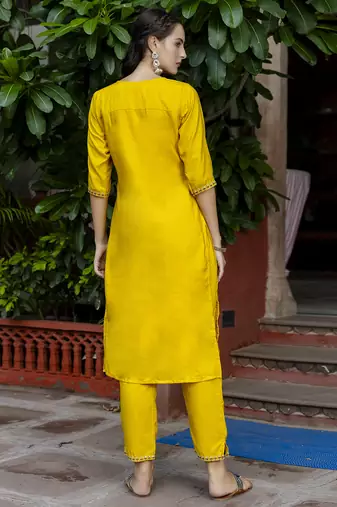 yellow silk blend festive kurta set