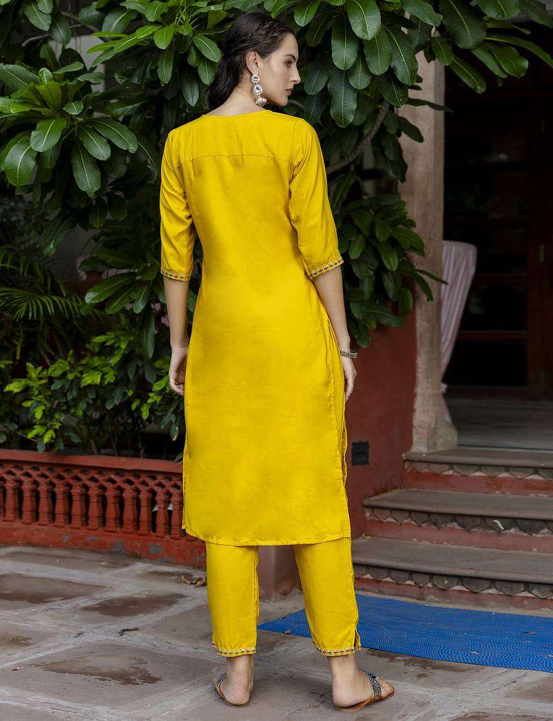 yellow silk blend festive kurta set
