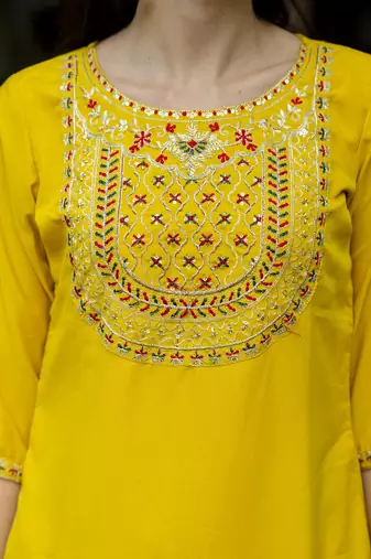 yellow silk blend festive kurta set