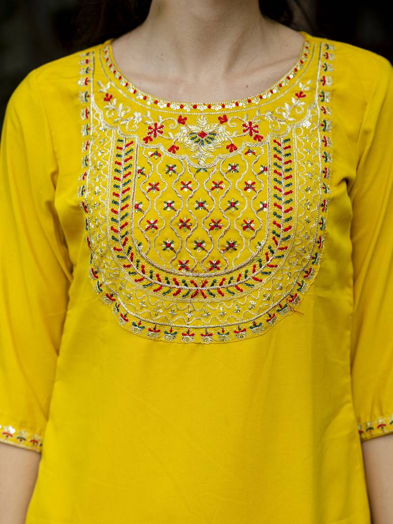 yellow silk blend festive kurta set