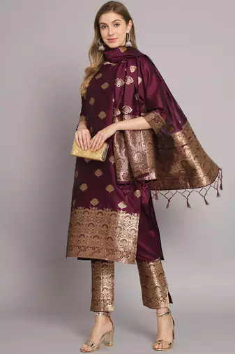 purple jacquard festive kurta set