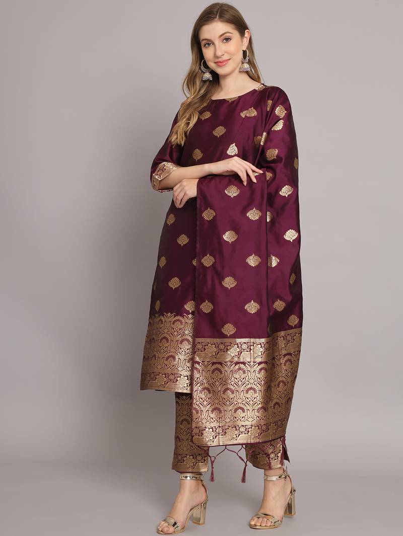 purple jacquard festive kurta set