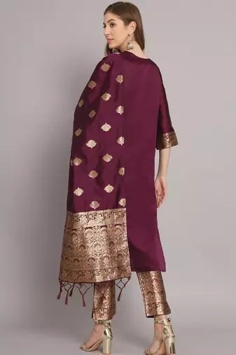 purple jacquard festive kurta set