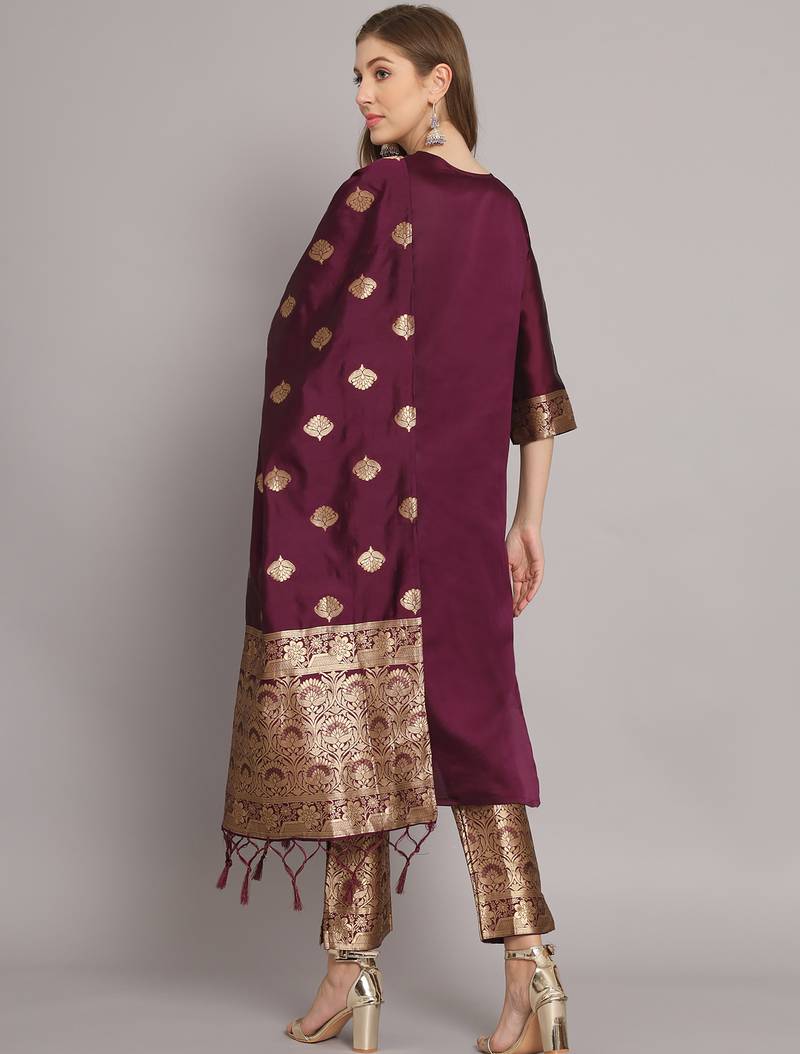 purple jacquard festive kurta set