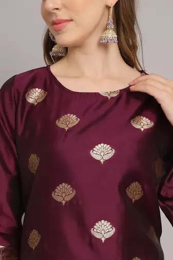 purple jacquard festive kurta set