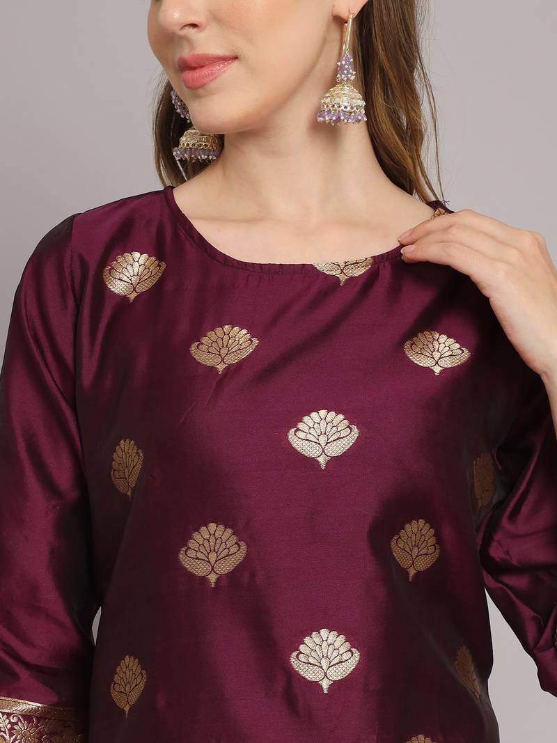 purple jacquard festive kurta set