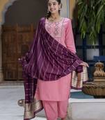 pink cotton silk festive kurta set