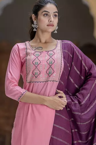 pink cotton silk festive kurta set
