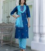 teal blended cotton festive kurta set