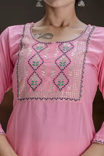 pink cotton silk festive kurta set