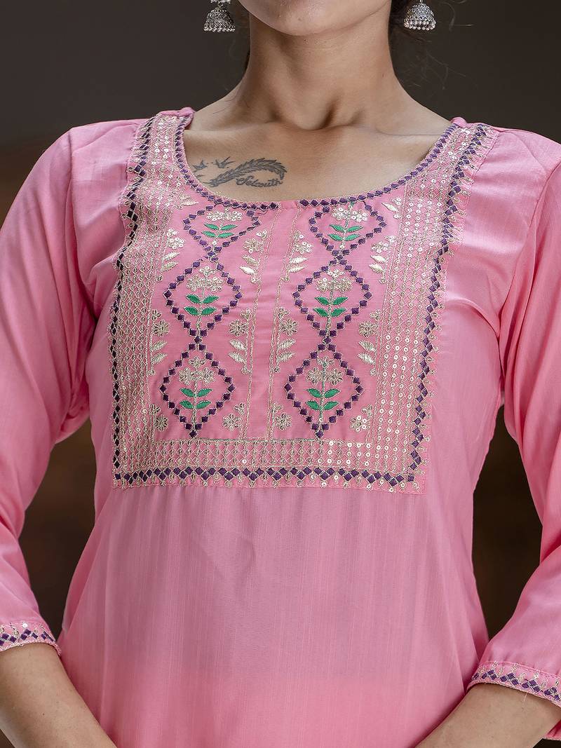 pink cotton silk festive kurta set