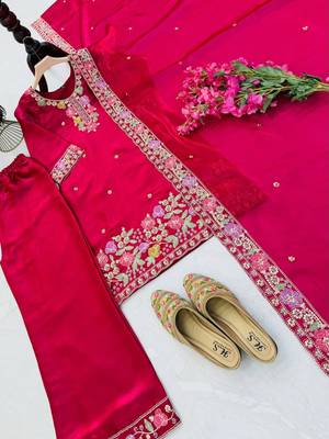 Red jimi choo embroidered palazzo suit set with dupatta 3