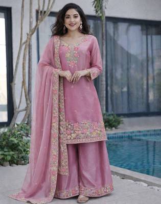 Pink jimi choo embroidered palazzo suit set with dupatta 1