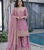 Pink jimi choo embroidered palazzo suit set with dupatta