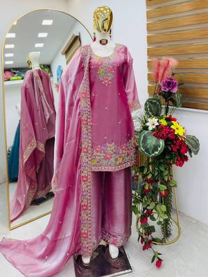 Pink jimi choo embroidered palazzo suit set with dupatta 2