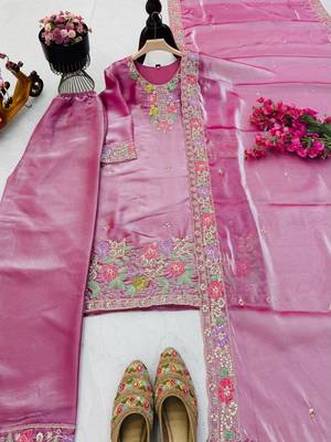 Pink jimi choo embroidered palazzo suit set with dupatta 3