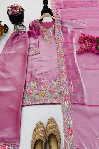 Pink jimi choo embroidered palazzo suit set with dupatta